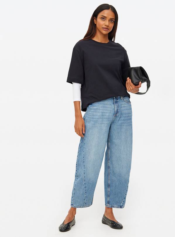 Mid Wash Relaxed Barrel Leg Denim Jeans 20R